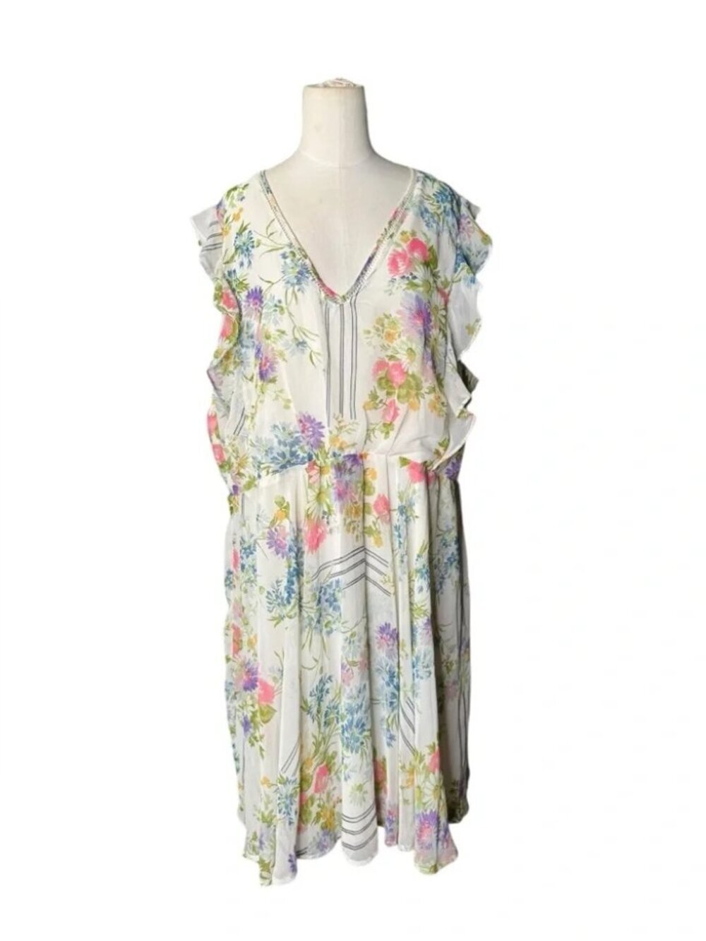 ASOS Floral Ruffle Sleeve V-Neck Dress Size US 24 - Picture 5 of 8